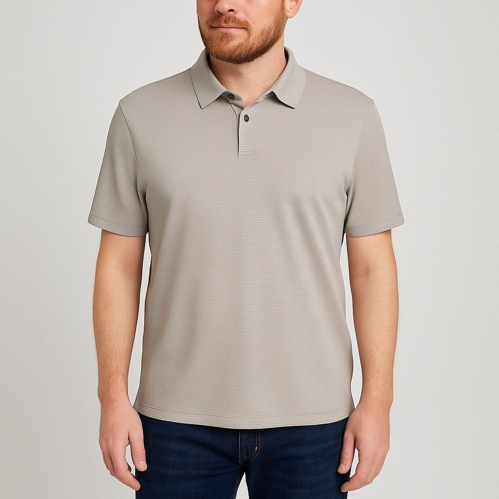 Theory Sandhurst Men's XL Polo Shirt Gray Mini Jacquard Pima Cotton Blend Modern
